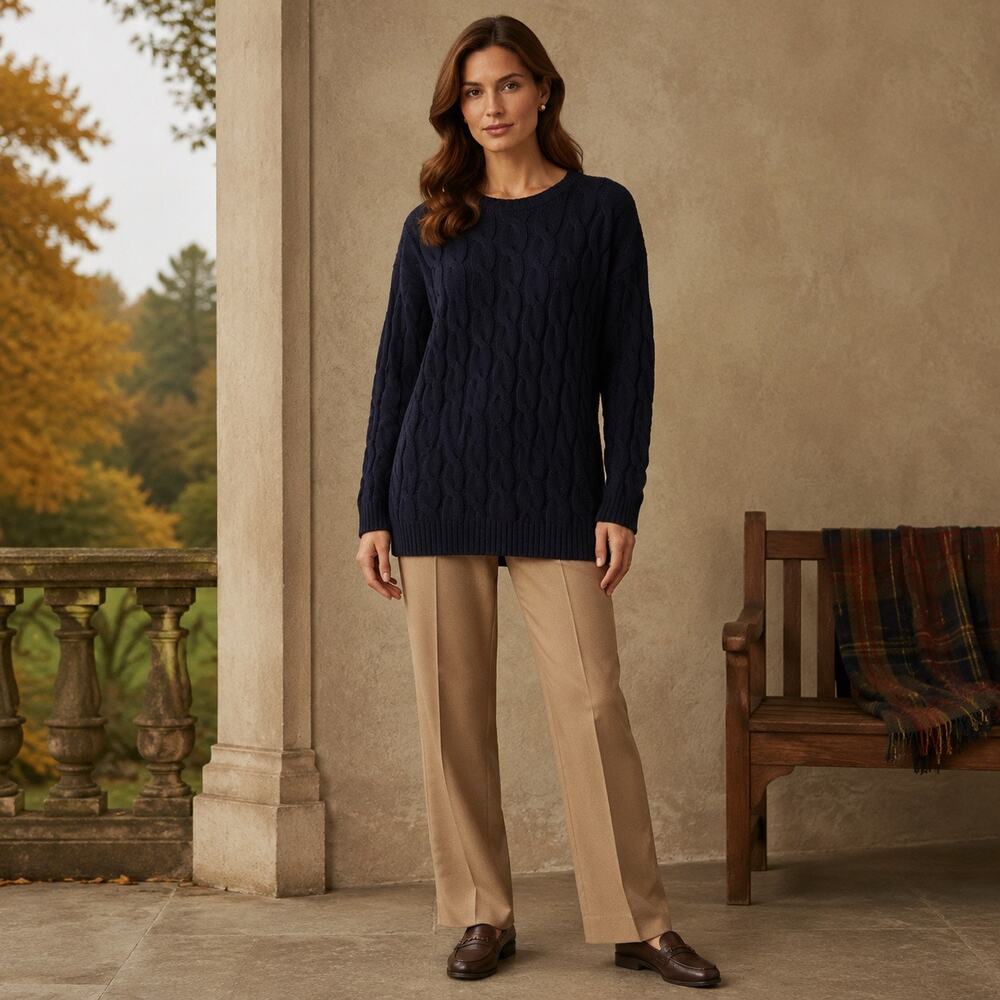VTG Lauren Ralph Lauren Navy Merino Angora Cashmere Cable Knot Sweater Medium